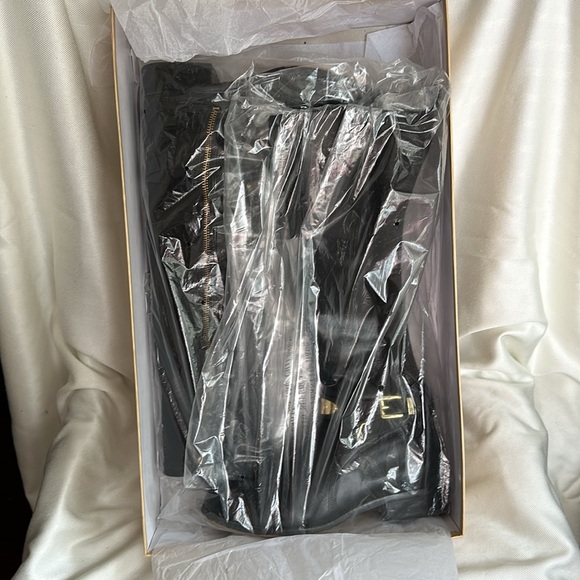 Michael Kors Black Leather Arley Stretch Boots with Gold Hardware - Picture 13 of 13